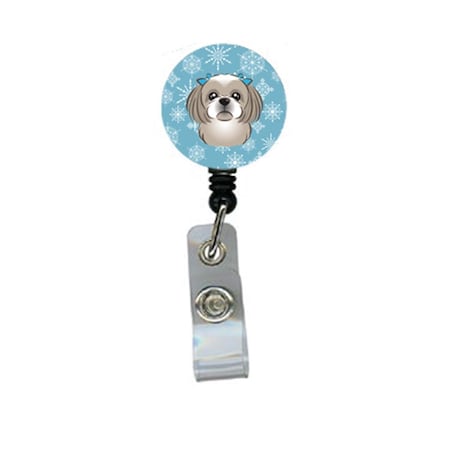 Teacher&Aposs Aid Snowflake Gray Silver Shih Tzu Retractable Badge Reel TE2929757